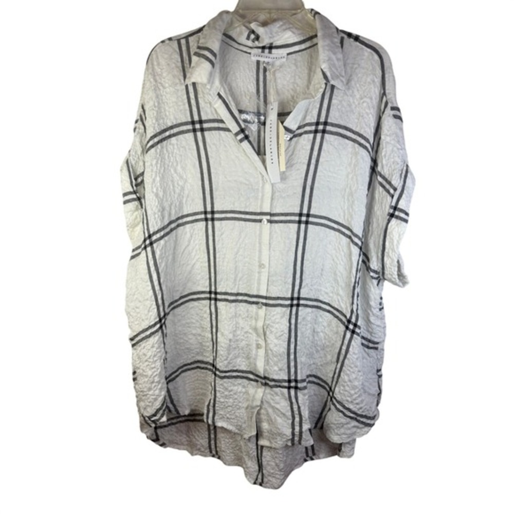 Jane + Delancey White Black Plaid‎ Crinkle Oversized Tunic Shirt Top Women's 2X